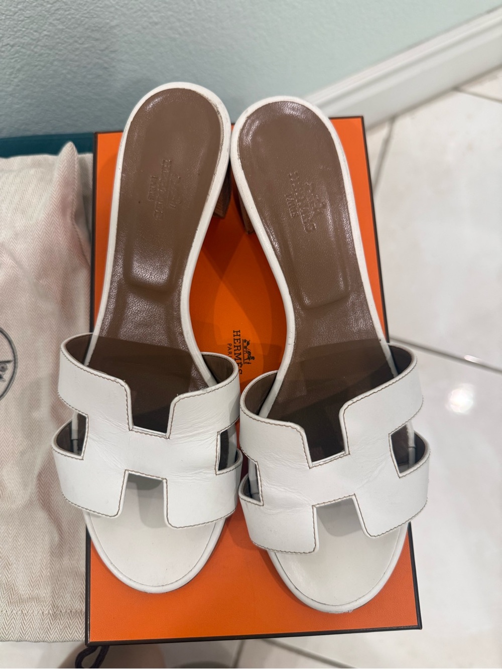 White Oasis Leather Slide Sandals